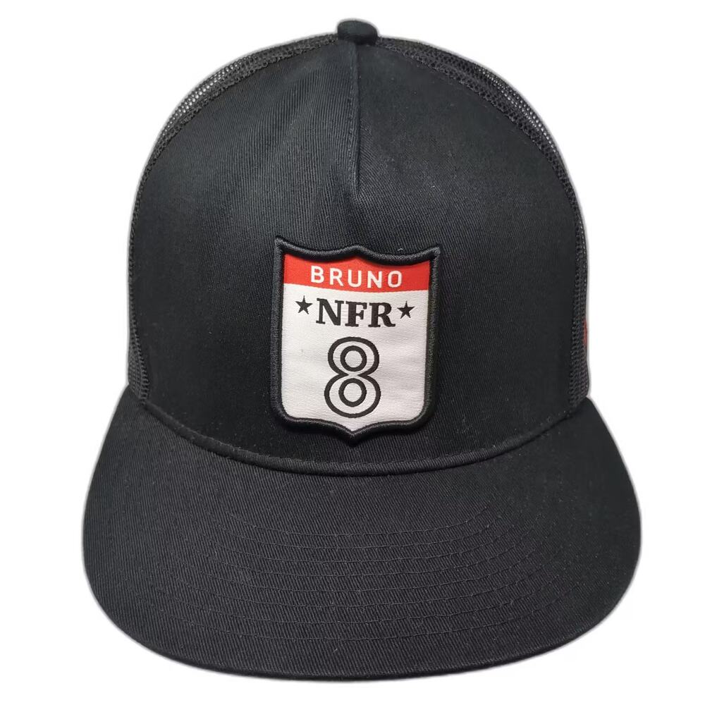Cowboy Fresh Trucker Hat Black Red OS Snapback NFR Bruno 8 Patch Graphic Lining